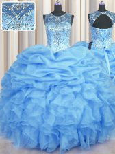 Pretty See Through Sleeveless Lace Up Floor Length Beading and Ruffles and Pick Ups Quinceanera Dresses