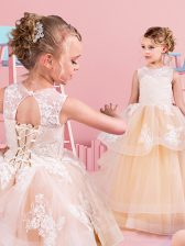 Modern Scoop Champagne Sleeveless Tulle Lace Up Toddler Flower Girl Dress for Quinceanera and Wedding Party