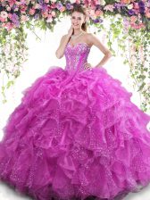  Fuchsia Lace Up Sweet 16 Dresses Beading and Ruffles Sleeveless Floor Length