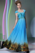  Printed Baby Blue Square Zipper Appliques and Pattern Evening Dress Sleeveless