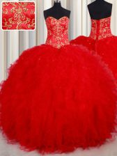 Admirable Floor Length Red Ball Gown Prom Dress Sweetheart Sleeveless Lace Up