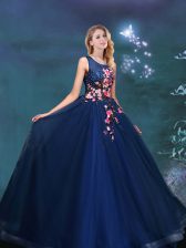 Discount Navy Blue Lace Up Scoop Appliques Sweet 16 Dresses Tulle Sleeveless