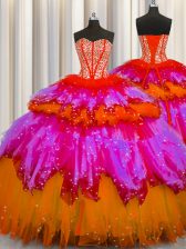  Bling-bling Visible Boning Floor Length Multi-color Quinceanera Gowns Sweetheart Sleeveless Lace Up