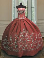 Vintage Rust Red Sleeveless Satin Lace Up Sweet 16 Dresses for Military Ball and Sweet 16 and Quinceanera
