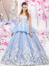 Exceptional Scoop Lavender Sleeveless Organza and Tulle Lace Up Quinceanera Gown for Military Ball and Sweet 16 and Quinceanera
