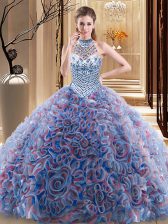 Suitable Multi-color Halter Top Neckline Beading 15 Quinceanera Dress Sleeveless Lace Up
