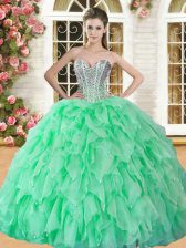 Beautiful Sleeveless Organza Floor Length Lace Up Sweet 16 Quinceanera Dress in with Beading and Ruffles