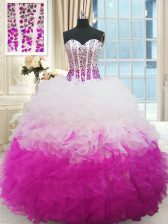  Sleeveless Beading and Ruffles Lace Up Quince Ball Gowns