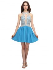 Fantastic Baby Blue Zipper Scoop Beading Prom Evening Gown Chiffon Sleeveless