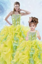  Floor Length Multi-color Sweet 16 Dresses Organza Sleeveless Beading and Ruffles and Sequins