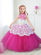 Extravagant Halter Top High-neck Sleeveless Tulle Flower Girl Dresses for Less Beading and Lace Zipper