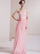 Amazing Floor Length Column/Sheath Sleeveless Baby Pink Evening Dress Side Zipper