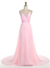  Mermaid Pink Spaghetti Straps Neckline Ruffles Evening Dress Sleeveless Zipper