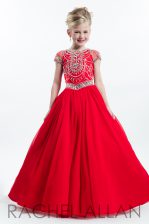 Custom Design Scoop Cap Sleeves Taffeta Little Girls Pageant Gowns Beading Zipper