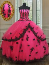 Hot Sale Floor Length Hot Pink Quinceanera Gown Tulle Sleeveless Beading and Appliques