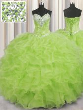 Deluxe Ball Gowns Sweet 16 Quinceanera Dress Yellow Green Sweetheart Organza Sleeveless Floor Length Lace Up