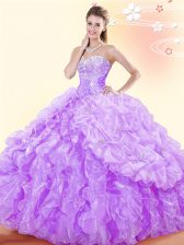 Popular Pick Ups Floor Length Lavender Sweet 16 Dresses Sweetheart Sleeveless Lace Up