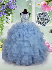  Sequins Scoop Sleeveless Zipper Kids Pageant Dress Light Blue Organza