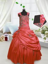  Sleeveless Beading and Pick Ups Lace Up Kids Pageant Dress