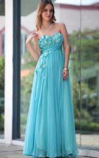 Gorgeous Aqua Blue Zipper Sweetheart Beading and Hand Made Flower Homecoming Dress Chiffon Sleeveless