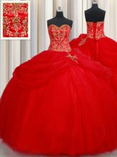 Best Pick Ups Sweetheart Sleeveless Lace Up Sweet 16 Dress Red Tulle