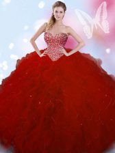 Hot Sale Beading 15 Quinceanera Dress Wine Red Lace Up Sleeveless Floor Length