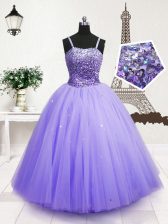  Sequins Ball Gowns Kids Pageant Dress Blue Spaghetti Straps Tulle Sleeveless Floor Length Zipper