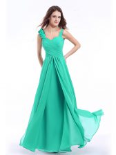  Straps Turquoise Zipper Prom Dress Hand Made Flower Sleeveless Floor Length