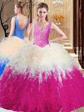  Tulle Sleeveless Floor Length Vestidos de Quinceanera and Lace and Appliques and Ruffles