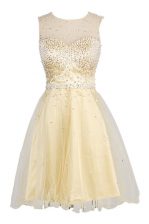 Chic Scoop Yellow Organza Zipper Homecoming Dress Sleeveless Knee Length Sequins
