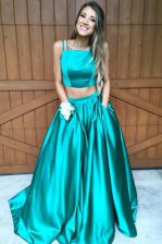 Spectacular Zipper Prom Dresses Green for Prom and Party with Ruching Sweep Train