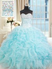 Fitting Aqua Blue Sleeveless Ruffles Floor Length Sweet 16 Dress