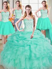 Perfect Four Piece Sleeveless Beading and Ruffles and Pick Ups Lace Up Sweet 16 Quinceanera Dress