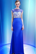  Scoop Sleeveless Zipper Prom Gown Royal Blue Satin