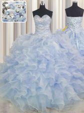  Light Blue Sweetheart Neckline Beading and Ruffles Quinceanera Dress Sleeveless Lace Up