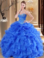 Fancy Royal Blue Sweetheart Neckline Beading and Ruffles 15 Quinceanera Dress Sleeveless Lace Up