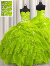  Sweetheart Neckline Beading and Appliques and Ruffles Quinceanera Gowns Sleeveless Lace Up