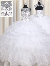  Straps Beading and Ruffles Sweet 16 Dress White Lace Up Sleeveless Floor Length