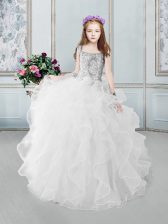 Excellent Square White Ball Gowns Beading and Ruffles Little Girls Pageant Dress Zipper Organza Sleeveless Floor Length