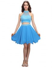  Blue Sleeveless Beading Mini Length 