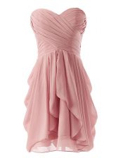  Pink Chiffon Lace Up Sweetheart Sleeveless Mini Length Dress for Prom Ruching
