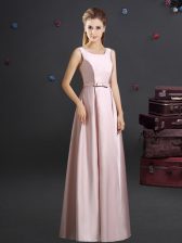  Pink Zipper Square Bowknot Vestidos de Damas Elastic Woven Satin Sleeveless