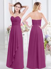  Fuchsia Empire Chiffon Sweetheart Sleeveless Ruching Floor Length Zipper Quinceanera Court of Honor Dress
