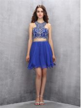  Scoop Sleeveless Criss Cross Knee Length Beading Prom Dress