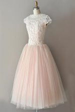  Knee Length A-line Cap Sleeves Pink Zipper