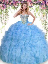 Affordable Sleeveless Lace Up Floor Length Beading and Ruffles Quinceanera Dress