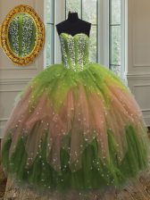  Multi-color Lace Up Sweetheart Beading and Ruffles and Sequins Quinceanera Dresses Tulle Sleeveless