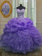 Spectacular Pick Ups Ball Gowns 15 Quinceanera Dress Lavender Sweetheart Organza Sleeveless Floor Length Lace Up