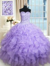  Lavender Sweetheart Neckline Beading and Ruffles Sweet 16 Dress Sleeveless Lace Up