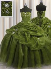  Sleeveless Lace Up Floor Length Beading and Appliques and Pick Ups Quinceanera Gowns